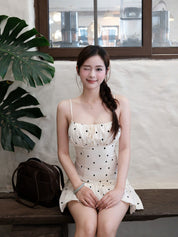 White Polka Dot Ruffle Mini Dress