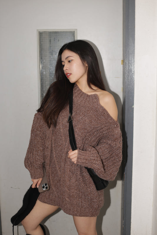 【小性感麻花OP！】Shoulder Cut Cable Cardigan