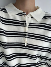 【🇰🇷韓國連線】Loose Fit Striped Collar T Shirt
