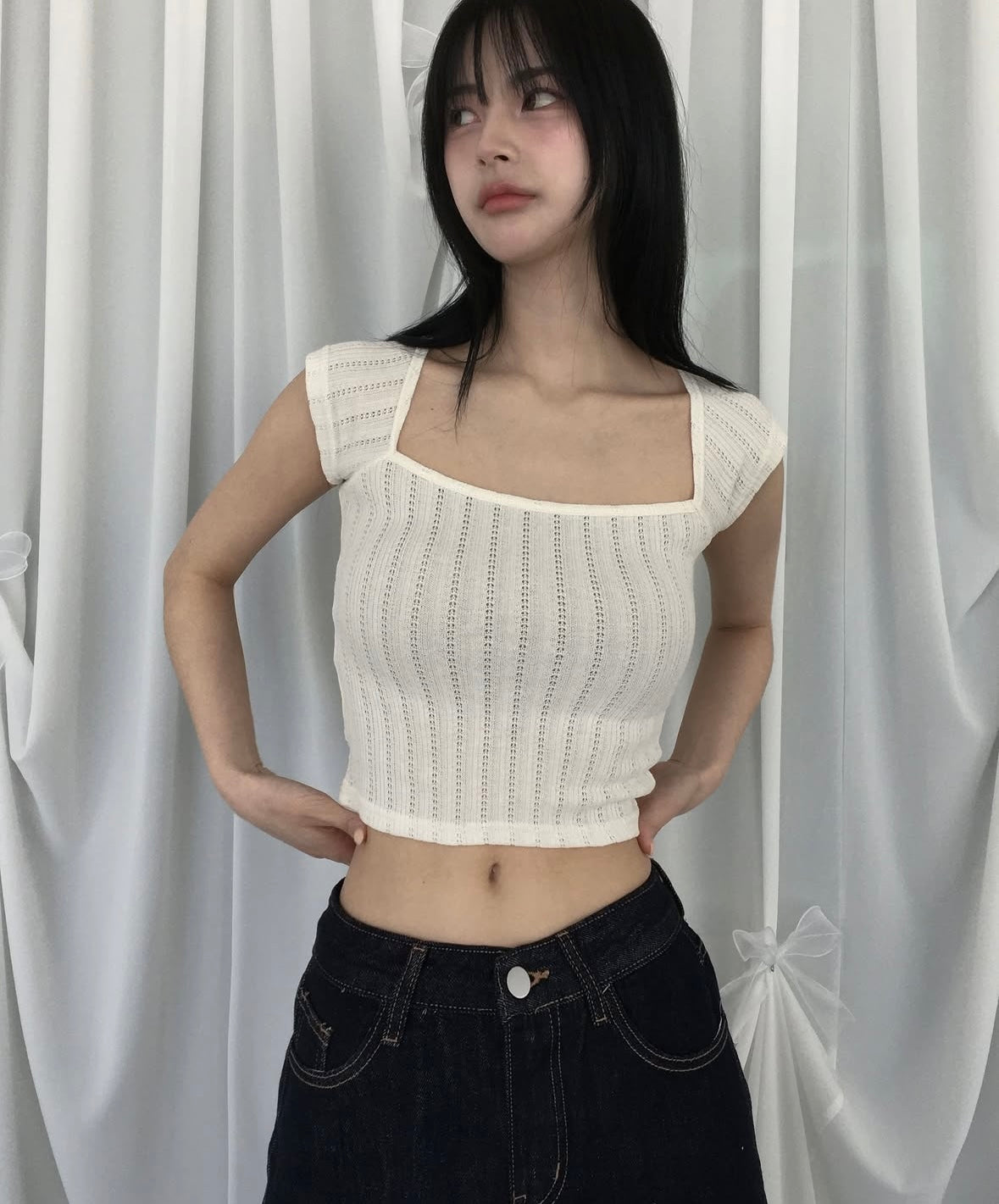 【方領氣質upupup!!!】Squared Neck Baby Crop Top