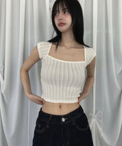 【方領氣質upupup!!!】Squared Neck Baby Crop Top