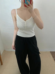 【✔️PAD｜鈕扣設計】V Neck Button Front Cami Padded Bra top