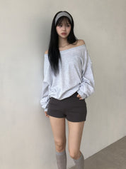 【歐美風單肩sweater】 Long Sleeve Off Shoulder Sweater