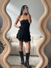 【歐美風平口繡花短裙】Solid Lace Tube Top Dress