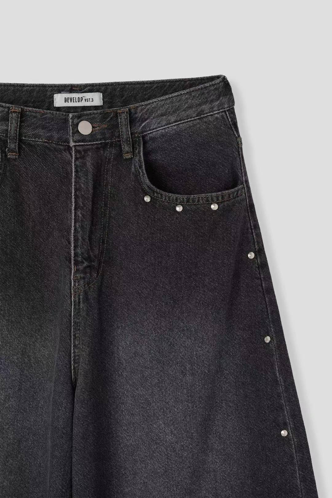 【大熱彎刀褲❤️‍🔥】Dark Denim Rivet Barrel Jeans