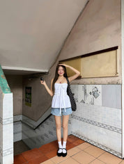 White Ribbon Bow Peplum Tube Top