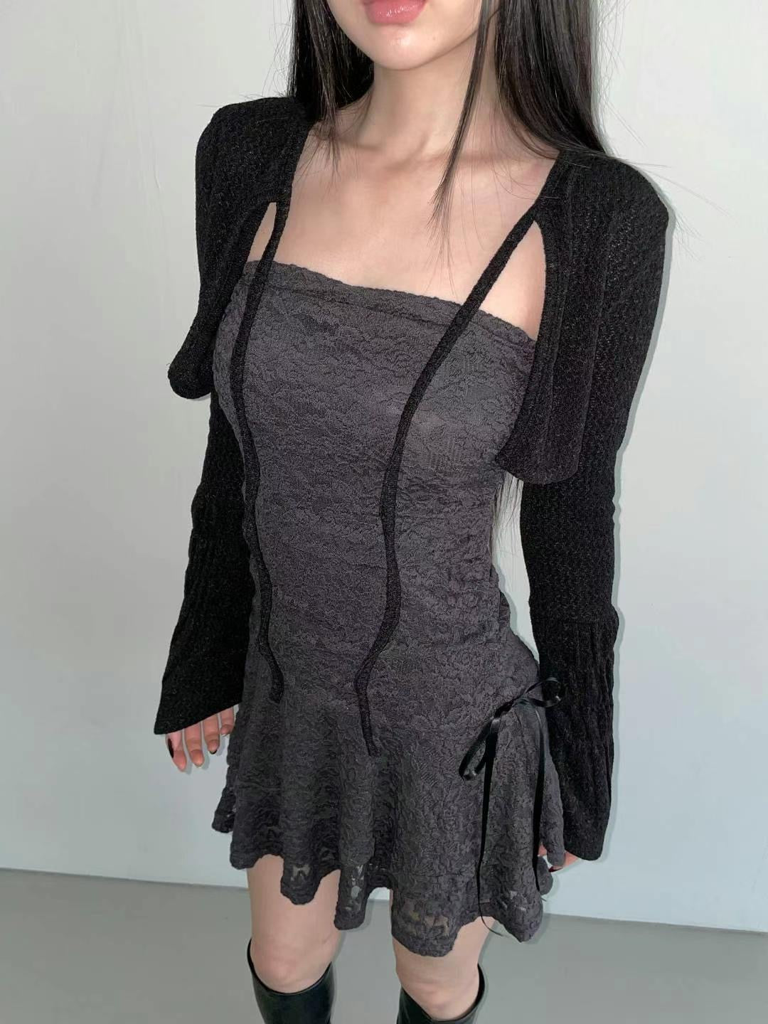 【歐美風平口繡花短裙】Solid Lace Tube Top Dress