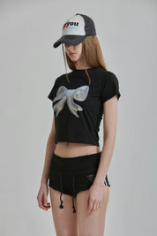 Silvery Ribbon Crop T-shirt