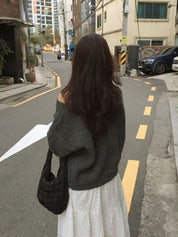 【麻花單肩針織Top】Cable Ribbed Off Shoulder Cardigan