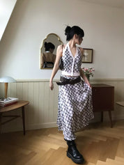 【復古美式女生必入】Button Front Checkered Halter Top