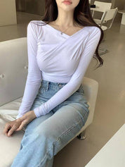 【$99系列｜ Office必入款～】Basic Solid Single Shoulder Long Sleeve Top
