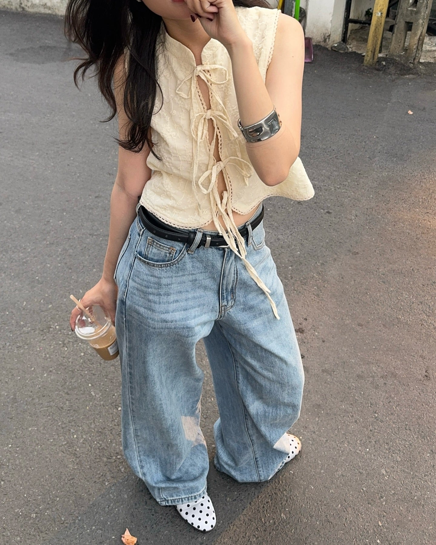 Ivory Petal Front Tie Top
