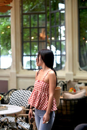#T246 Checkered Ruffle Cami Top