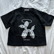 #T093 - Silvery Balloon Dog Crop Tee