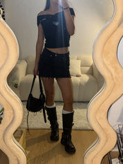 【型格破爛風短裙】Solid Ripped Rivet Mini Skirt