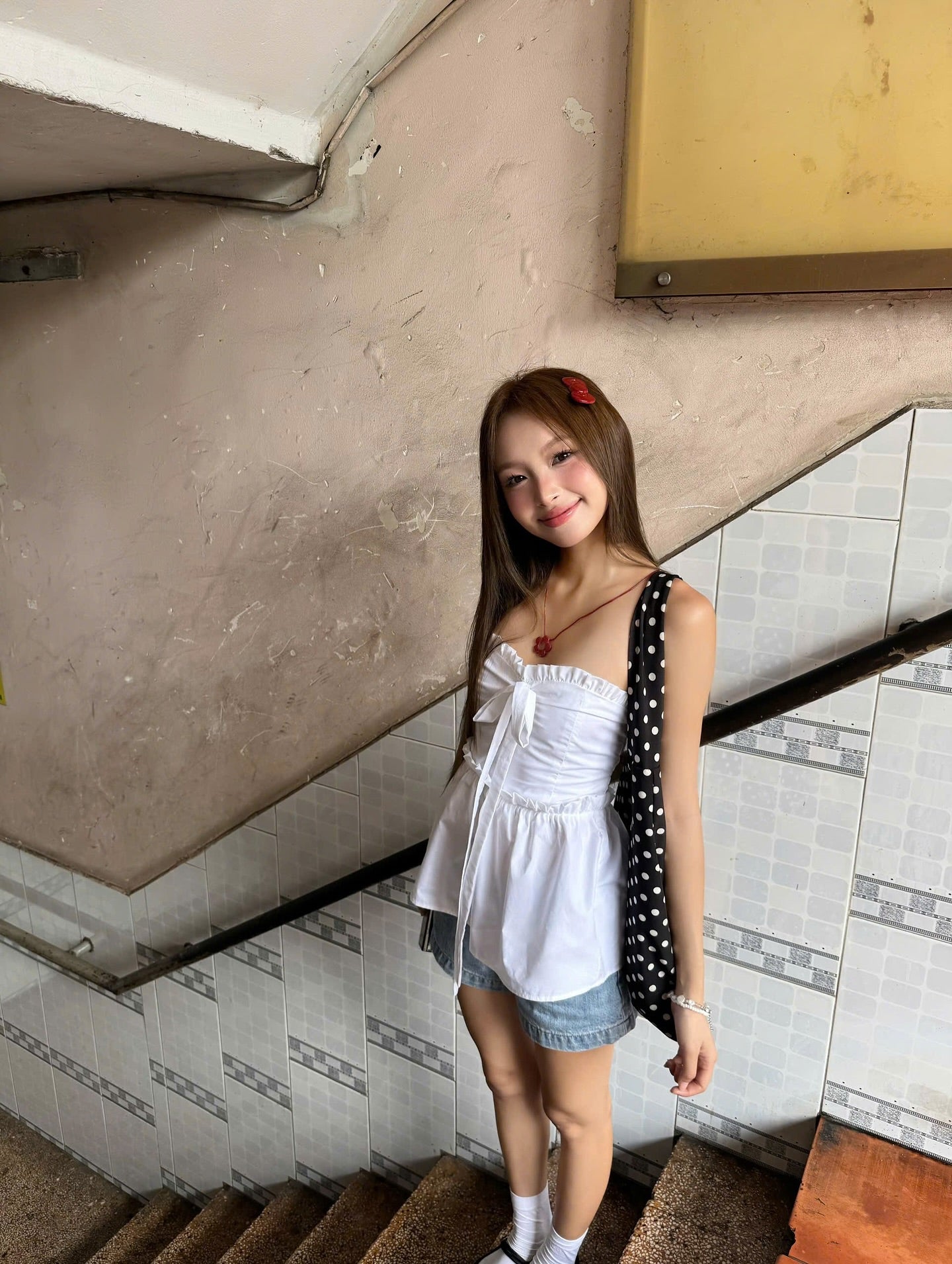White Ribbon Bow Peplum Tube Top