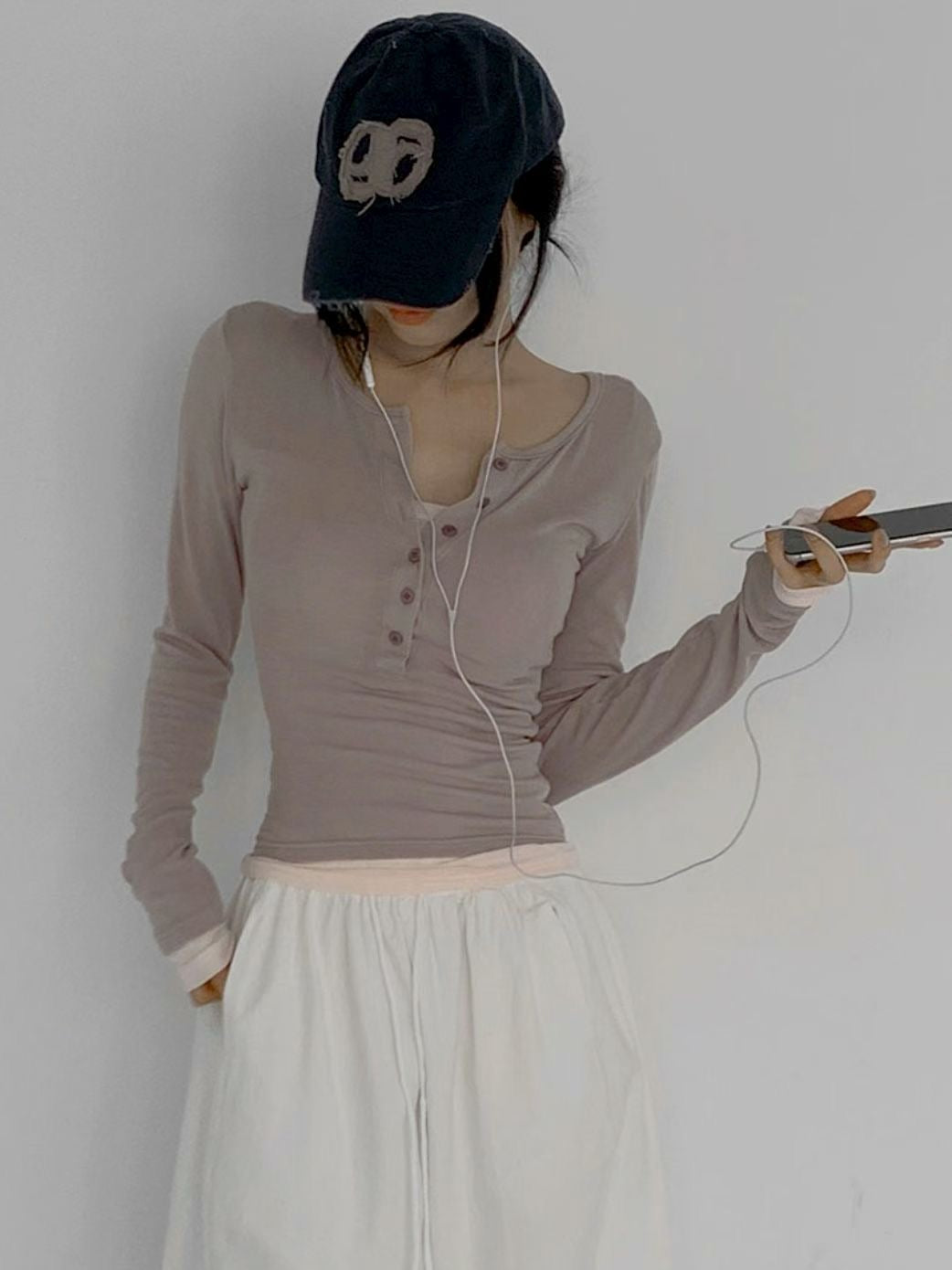 【假兩件長䄂Top🎶】Double Layered Button Front Long Sleeve Top