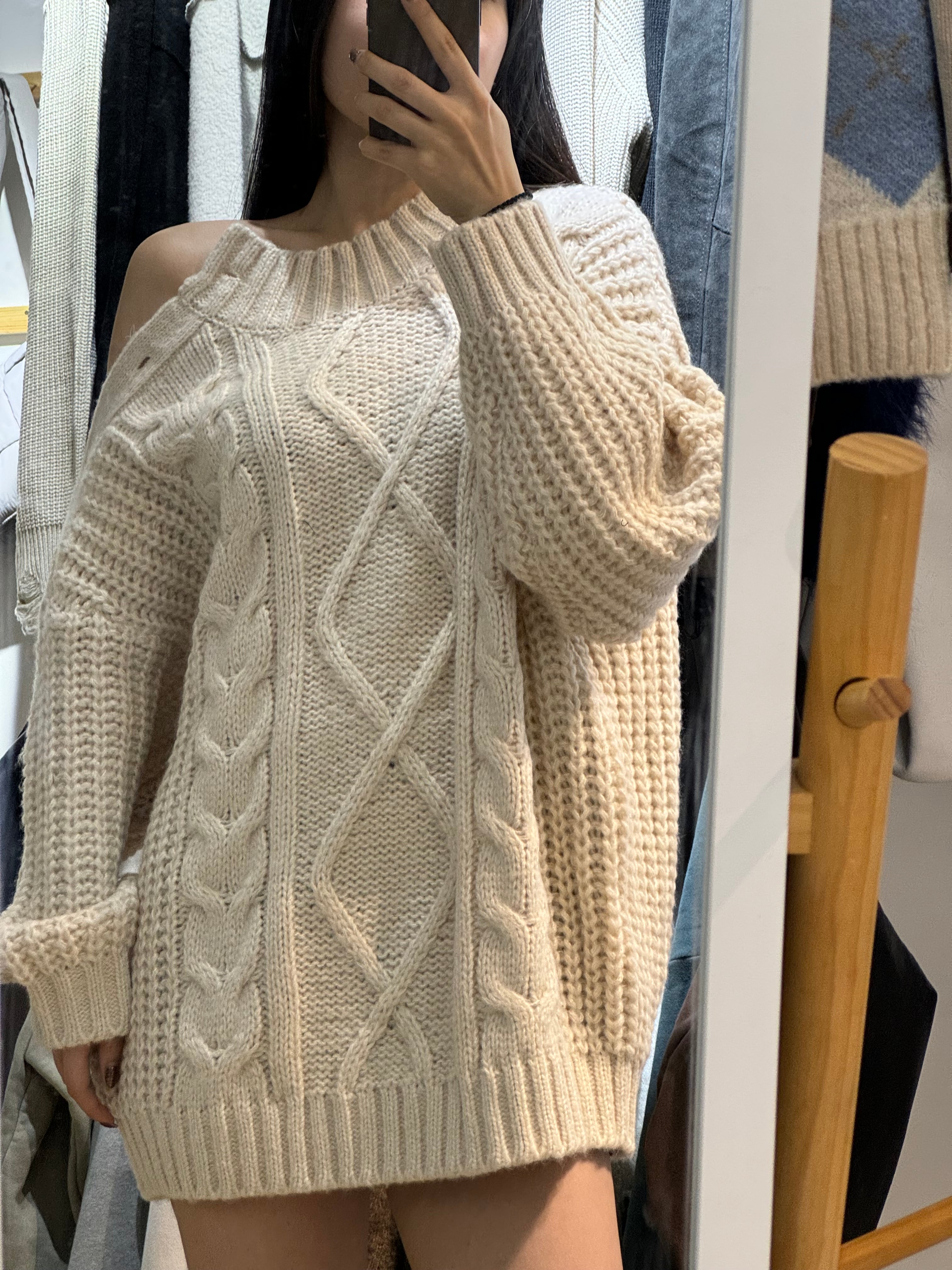 【小性感麻花OP！】Shoulder Cut Cable Cardigan