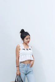 #T229 【皺皺面料🤩】Ruffle Strap Triple Ribbon Tank Top