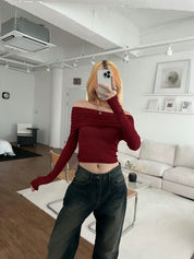 【歐美基礎必入款式】Addilyn Solid Off Shoulder Crop Top