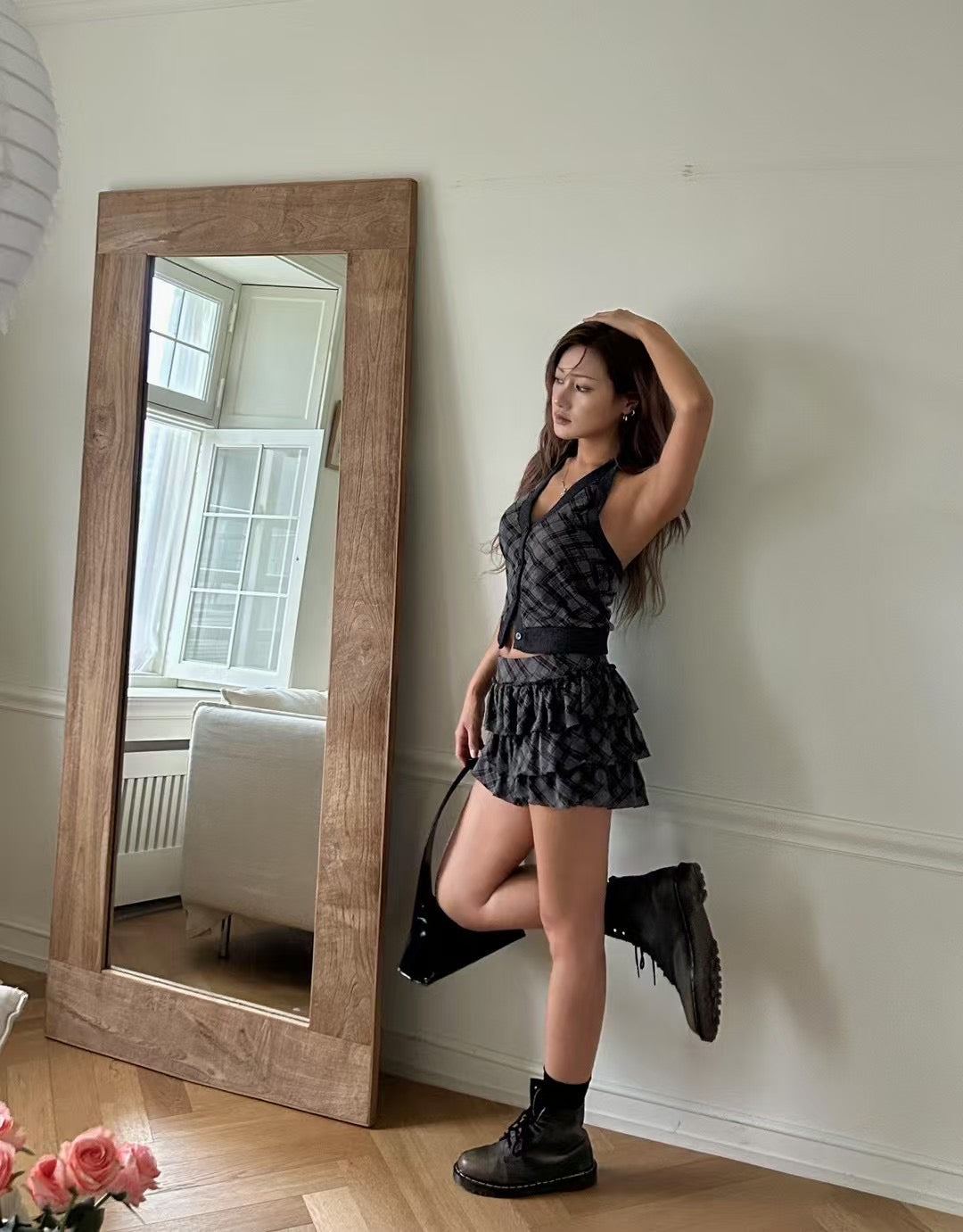 【復古美式女生必入】Button Front Checkered Halter Top
