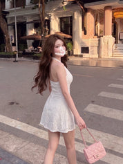 Ivory Twist Lace Halter Mini Dress