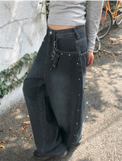 【大熱彎刀褲❤️‍🔥】Dark Denim Rivet Barrel Jeans