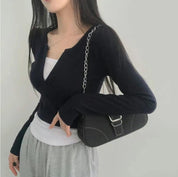 【假兩件長袖Crop Top】 Layered Long Sleeve Crop Top