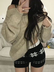 【麻花單肩針織Top】Cable Ribbed Off Shoulder Cardigan