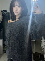 【麻花單肩針織Top】Cable Ribbed Off Shoulder Cardigan