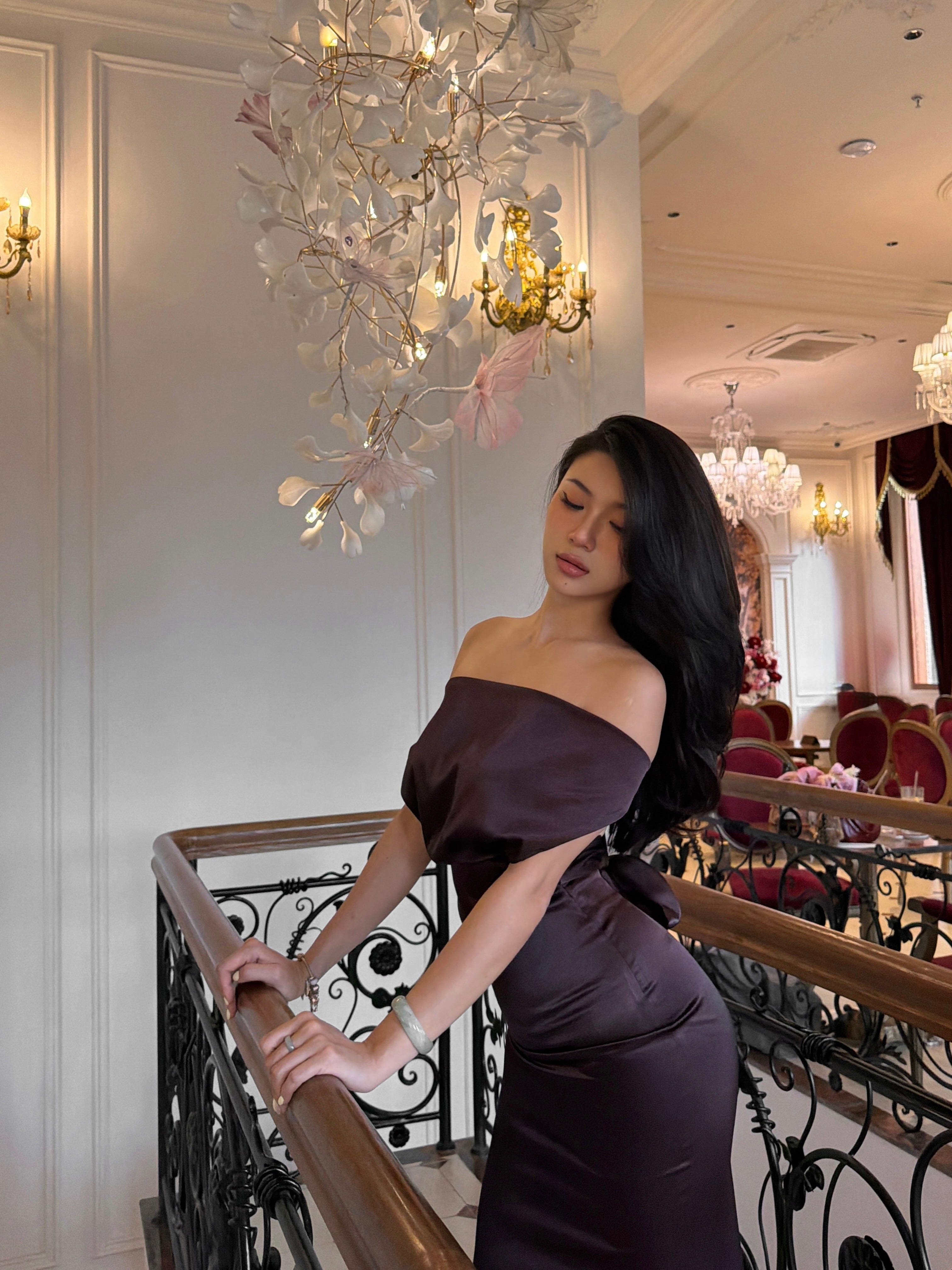 Mocha Silk Cowl-Neck Halter Dress