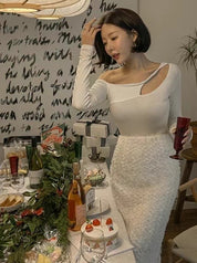 Solid Shoulder Cut Crop Top