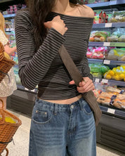 【衣櫃必備系列✨】Basic Striped Single Shoulder Top