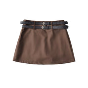 Solid Double Belt Skirt