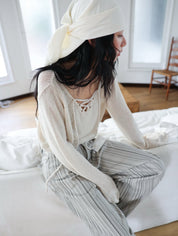 【慵懶感綁帶罩衫｜2色入】Tie Front Solid See-Throgh Knit Cardigan