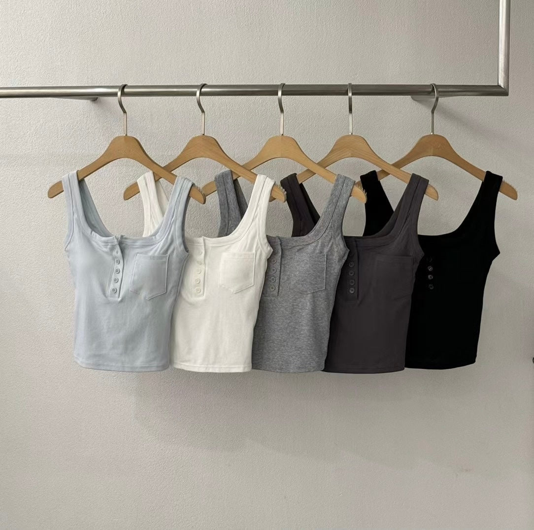 【✔️PAD｜方領設計】Squared Neck Button Front Padded Bra Top