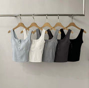 【✔️PAD｜方領設計】Squared Neck Button Front Padded Bra Top