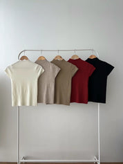 【歐美基礎必入款式】Solid Mock Neck Knit Crop Tee