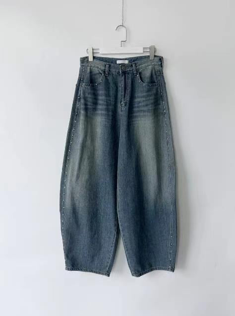 【人氣鉚釘彎刀牛仔褲】Viral Rivet Barrel Jeans