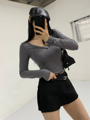 【$99系列｜型格v領打底】Basic Solid Single V Neck Long Sleeve Top