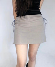 Drawstring Solid Mini Skirt