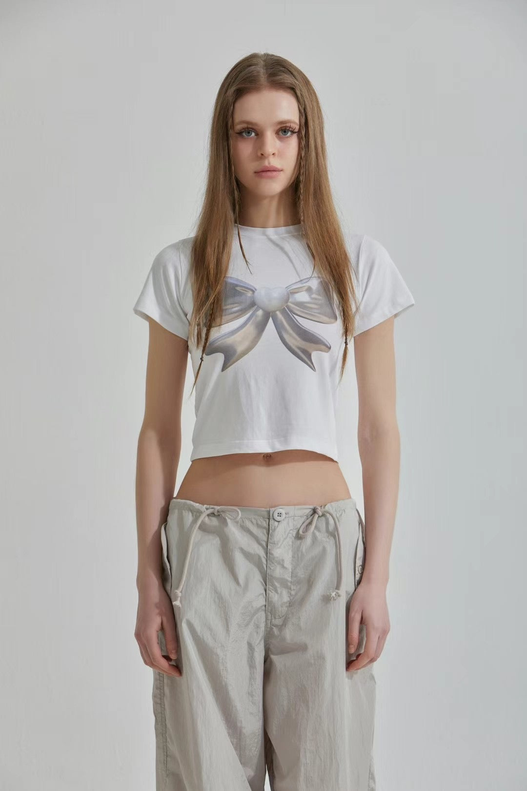 Silvery Ribbon Crop T-shirt