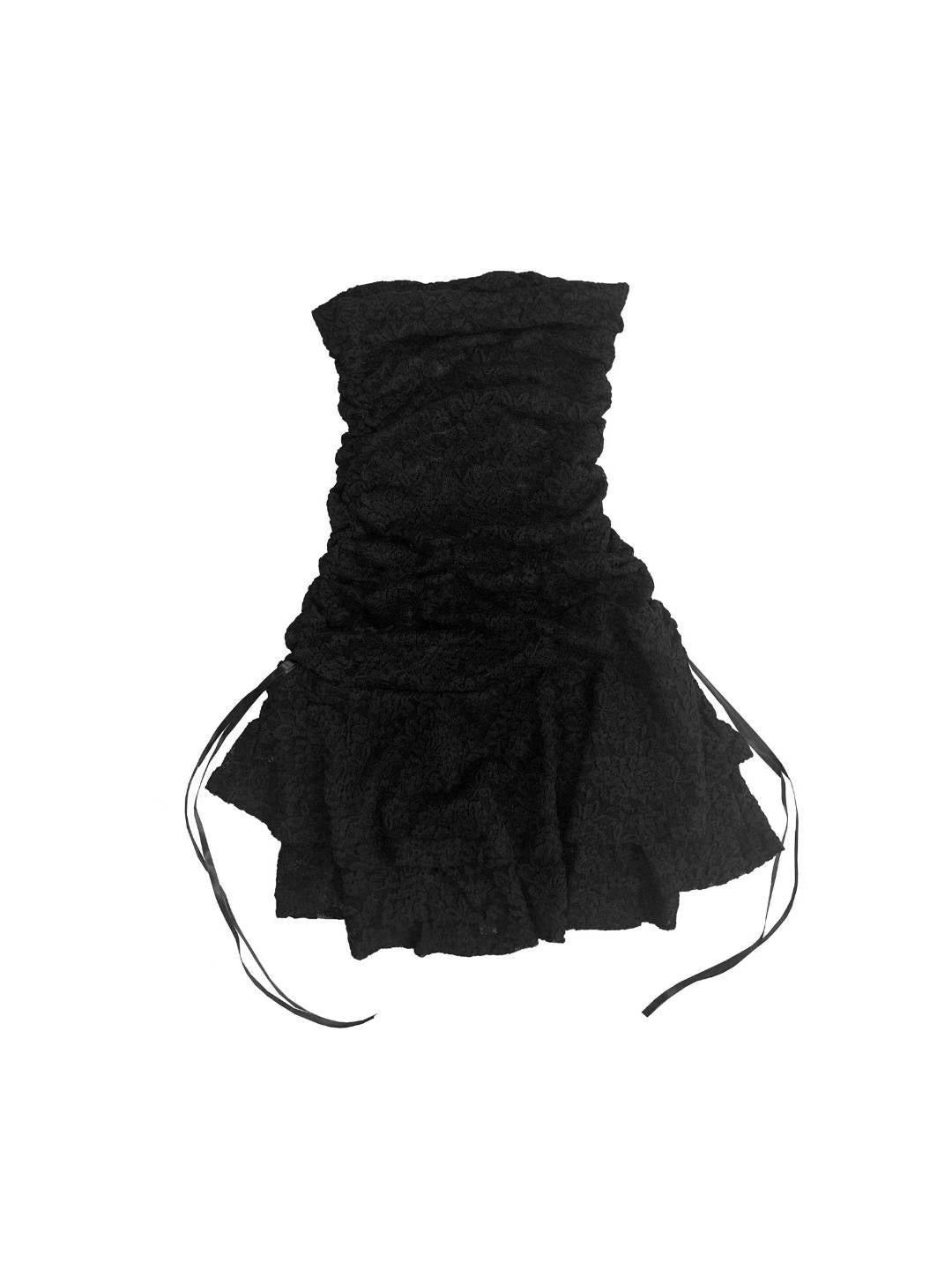 【歐美風平口繡花短裙】Solid Lace Tube Top Dress