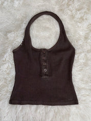 【夏日必備！清爽無束縛】Vintage Washed Button Front Halter Top
