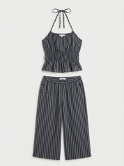 Striped Smocked Halter Top & Wide-Leg Pants Set