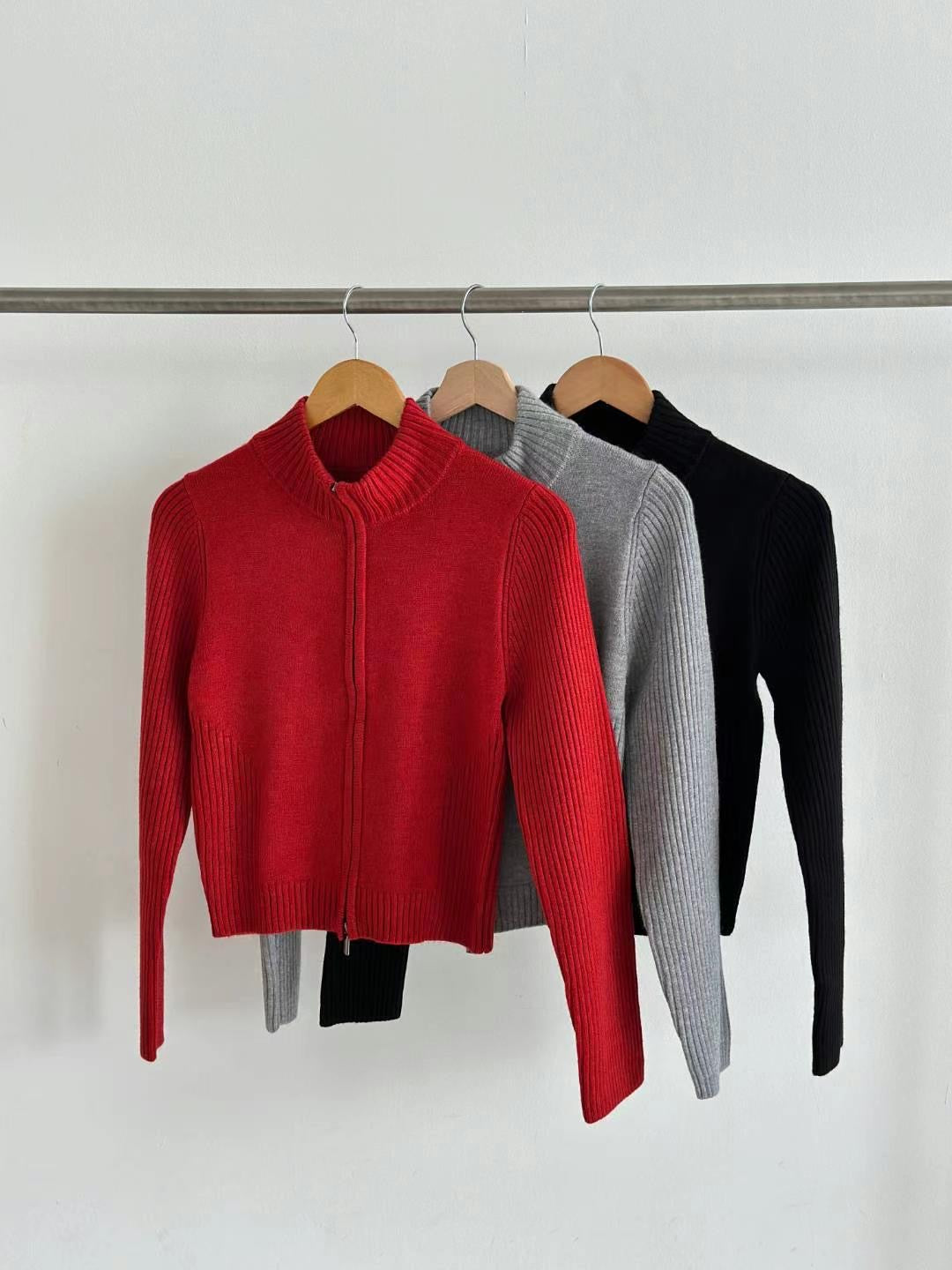 【純色百搭針織外套～】Basic Solid Zip Up Cardigan