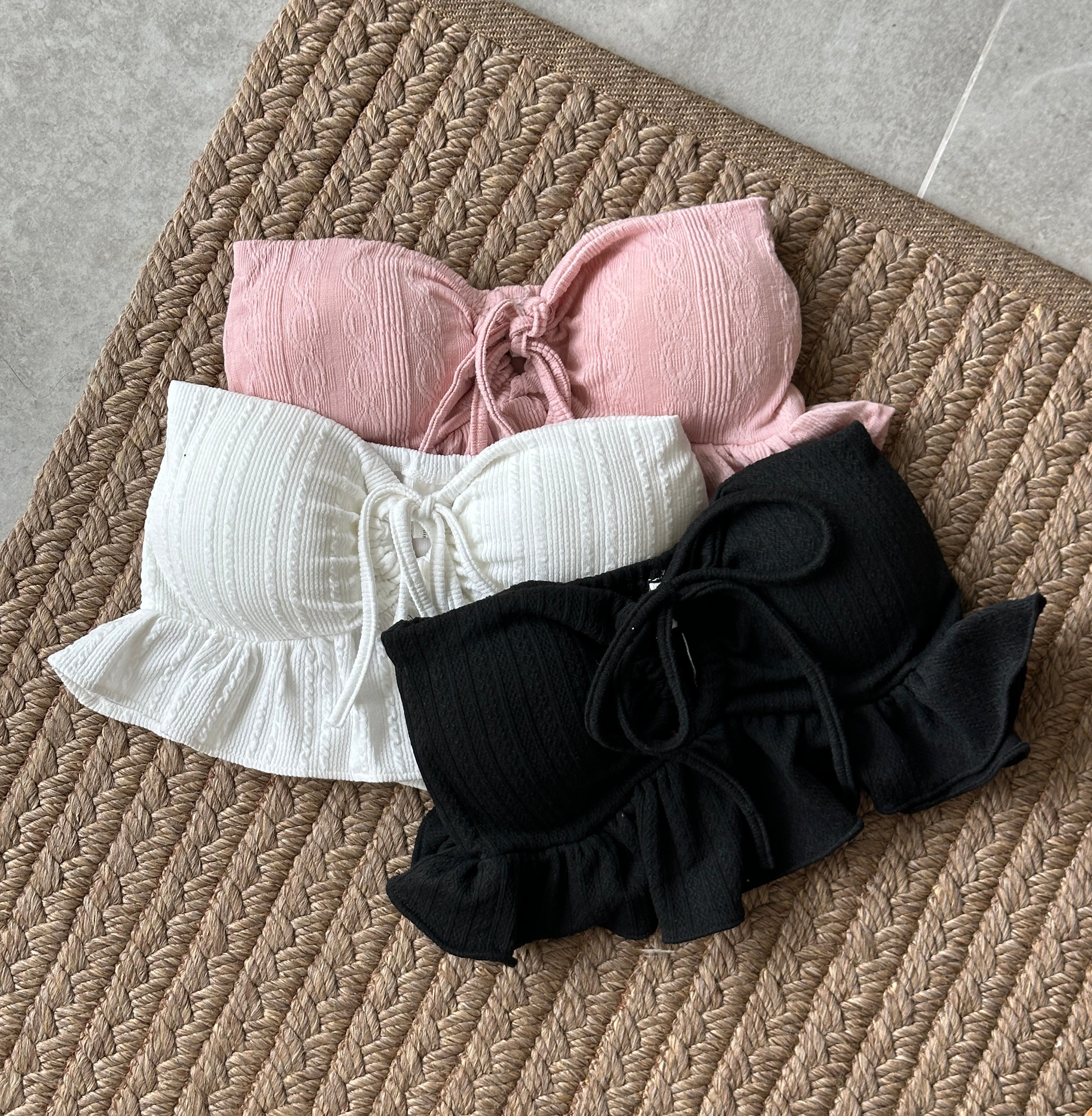 #T211 Solid Ruffle Crop Bra Top