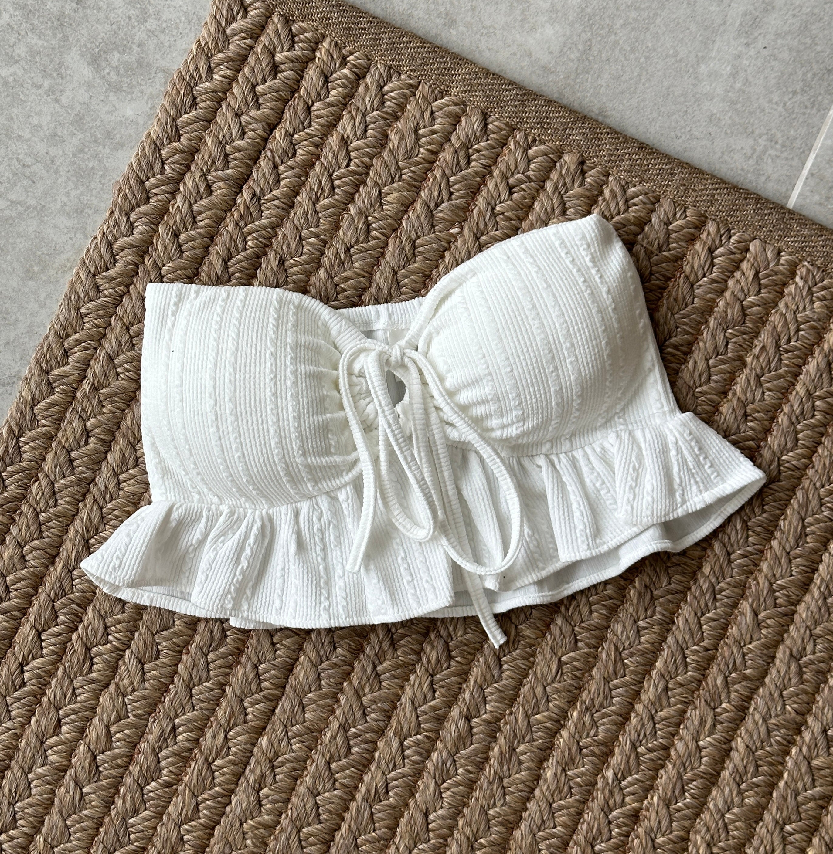 #T211 Solid Ruffle Crop Bra Top