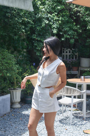 【高級感麻質超舒適套裝】Linen Solid V-Neck Vest With Short Set
