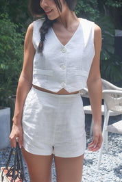 【高級感麻質超舒適套裝】Linen Solid V-Neck Vest With Short Set